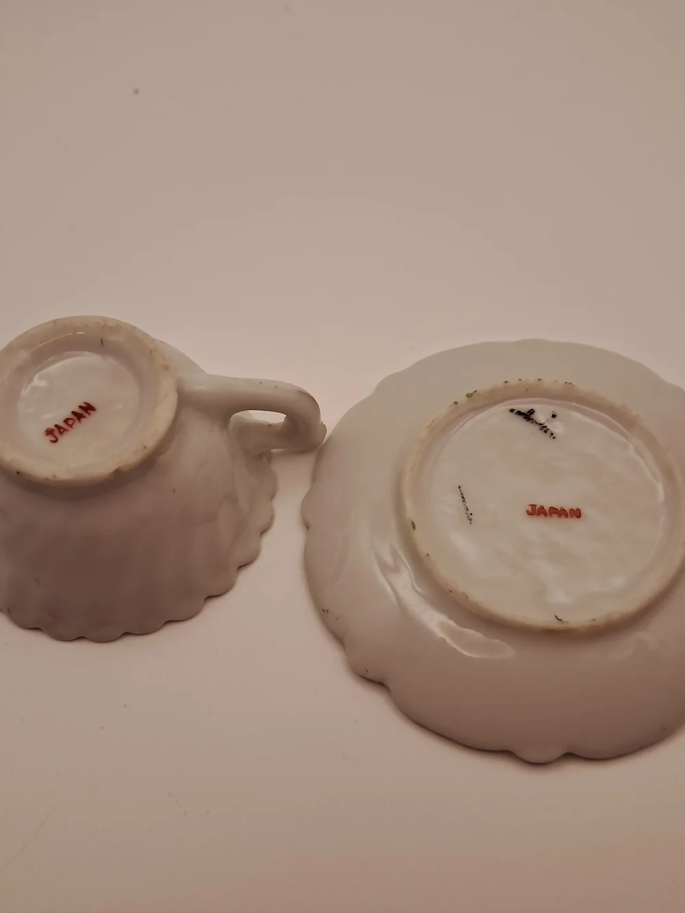 Vintage Miniature Teacup Saucer Set Hand Painted Pink Floral Gold Trim Japan
